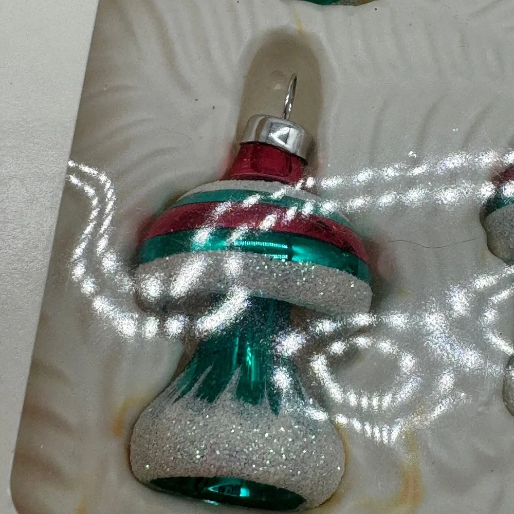 Vintage Bradford Dayton Hudson Glass Mushroom Ornaments Boxed Set 6 Kitsch
